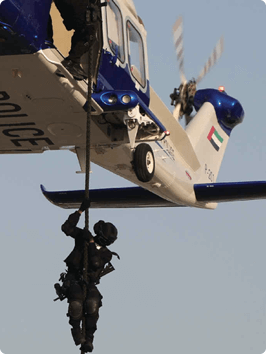 Civil Defense policeman dropping off a helicopter